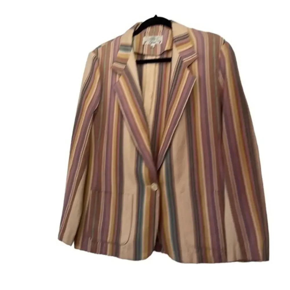 Vintage Orvis 100% Cotton Striped Preppy Blazer Minimalist Women's Size 12